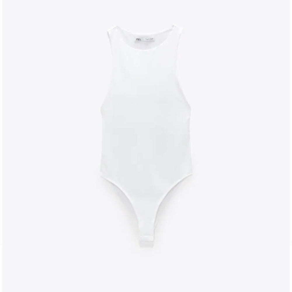Zara White Ribbed Tank Bodysuit